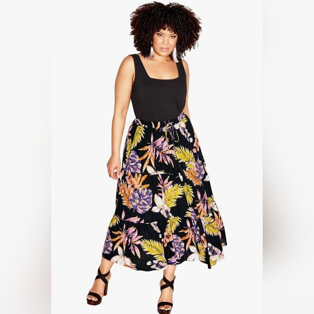 City Chic Trendy Plus Size Paige Print Skirt Tropical Passion Size M New